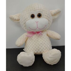 Kellytoy Plush Lamb 11" Waffle Pattern Pink Plaid Bow Stuffed Animal Easter